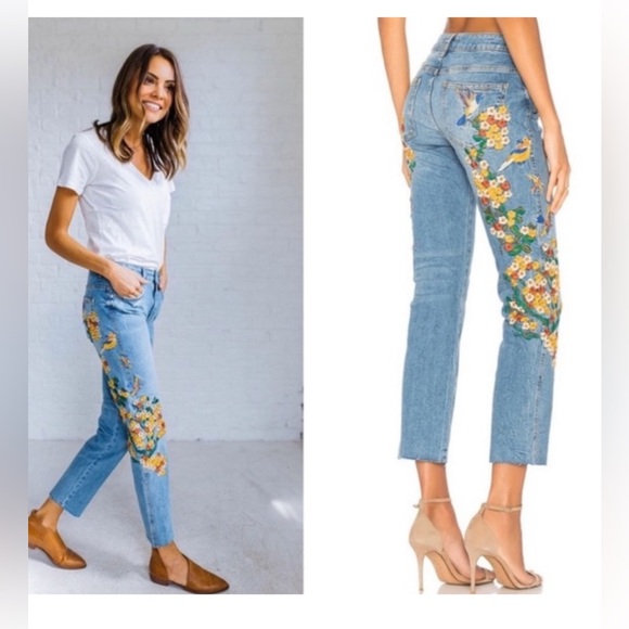Free People floral Embroidered Girlfriend Jeans size 25 - Picture 1 of 8